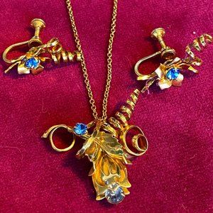 VINTAGE RAINBOW GOLD FILLED PENDANT AND EARRINGS SET